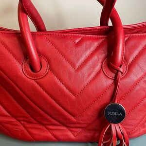 Festive, Authentic Furla Red Leather Chevron Tote NWOT